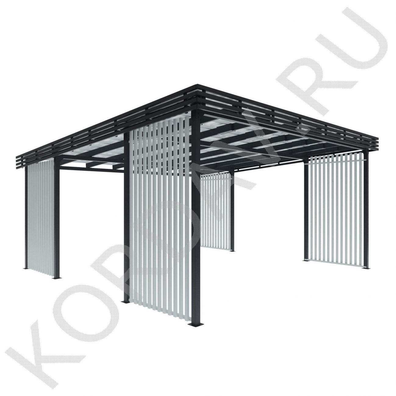 Навес для машин 7х7 метал - цвет Графит рал 7001